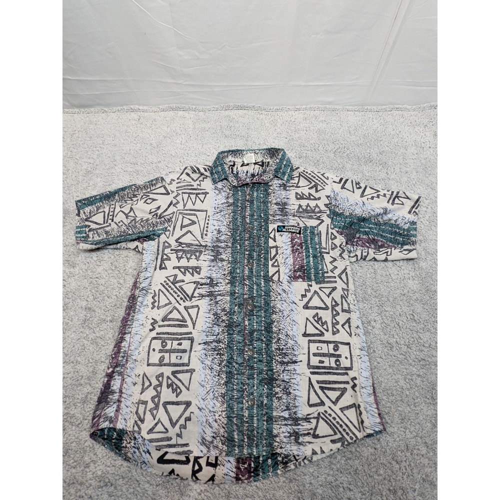 Vintage 80's Surfer's Alliance Beach Surf Skater Aztec‎ Button Shirt Large
